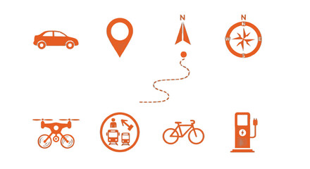 Sustainable transportation options concept with bike, car, charging station, compass, and drone for modern eco conscious living and future mobility