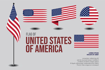 Set of United States of America flag in 5 designs