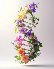 Double spiral DNA-inspired composition made from flowers and leaves. 