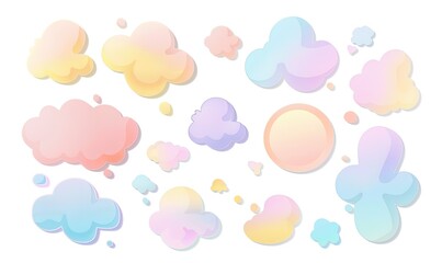 Pastel Clouds Collection, Scattered on White, Used as Graphics for Web, Presentation