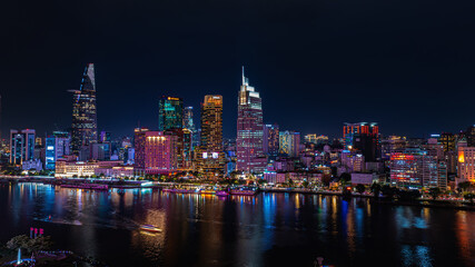 Naklejka premium Colorful Saigon City at night