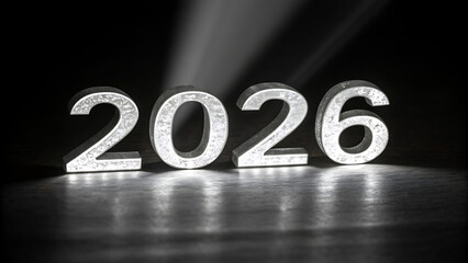 Silver Metallic 2026 Numbers on Black Background
