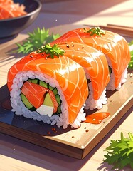 Delicious Salmon Sushi Roll Platter.