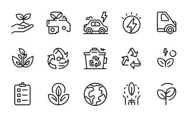 Set of eco friendly and sustainability line art icons for vector graphics silhouette vector illustration white background