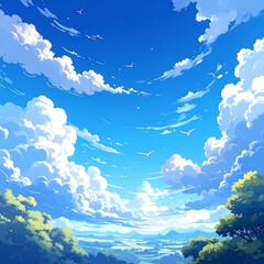 Beautiful Sky with Fluffy Clouds.