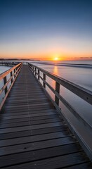 Fototapeta premium Sunrise Wooden Pier Over Water.