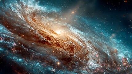 Fototapeta premium A vibrant spiral with luminous stars and swirling cosmic dust shines brightly across the expansive, dark cosmos.