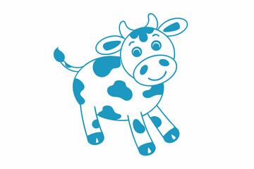 Cheerful turquoise calf happily stands with spots visible against the plain backdrop of white