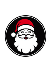 Desain logo ilustrasi vektor Santa Claus dengan latar belakang hitam dan putih