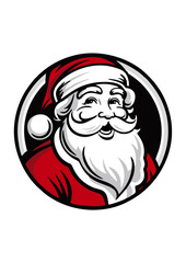 Desain logo ilustrasi vektor Santa Claus dengan latar belakang hitam dan putih