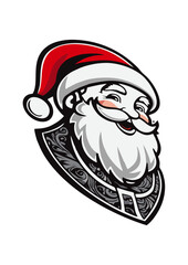 Desain logo ilustrasi vektor Santa Claus dengan latar belakang hitam dan putih