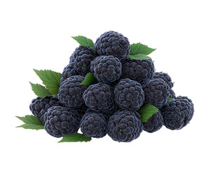 Pile of Blackberries with Green Leaves on Transparent Background