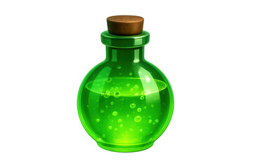 Green glowing magic potion bottle with bubbles