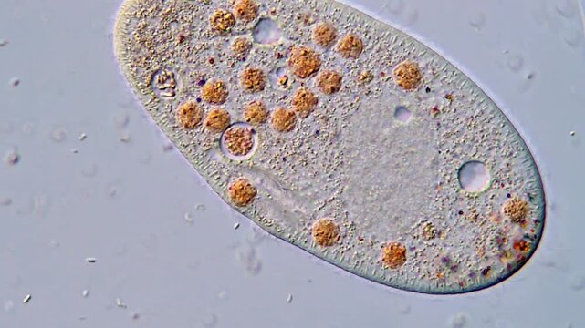 Paramecium protozoa under DIC microscope 