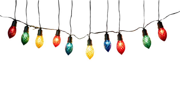 Vintage Christmas String Lights Hanging, Transparent PNG - Powered by Adobe