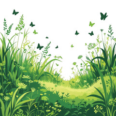 Lush Green Meadow with Butterflies