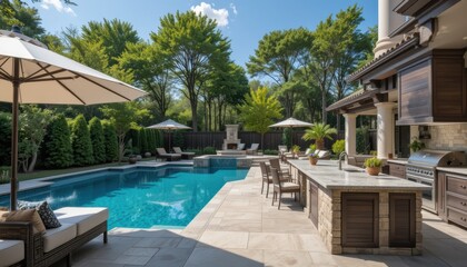 Luxury Backyard with Pool and Outdoor Kitchen