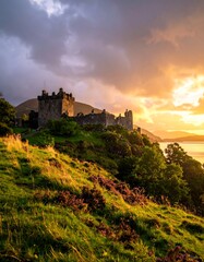 Majestic castle at sunset