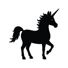 Majestic unicorn silhouette standing elegantly on a white background art print, happy unicorn silhouette vector illustration