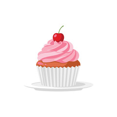 Delicious Pink Cupcake with Cherry on Top - Sweet Treat Illustration