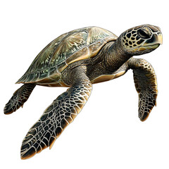 Sea Turtle's Majestic Glide: A striking sea turtle, elegantly captured as it glides through the water, showcasing its beautiful shell and tranquil existence, evokes a sense of calm and wonder.