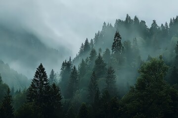 Misty Pixelated Forest Mountain Range