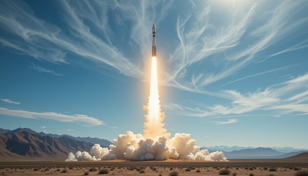 Powerful Rocket Launching into a Clear Blue Sky