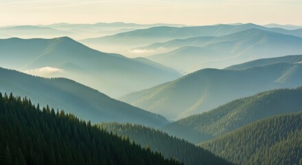 Fototapeta premium Serene Mountain Ridges Bathed in Soft Morning Light