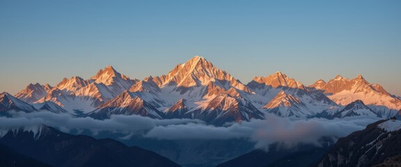 Obraz premium Majestic Snow-Capped Mountains at Golden Hour