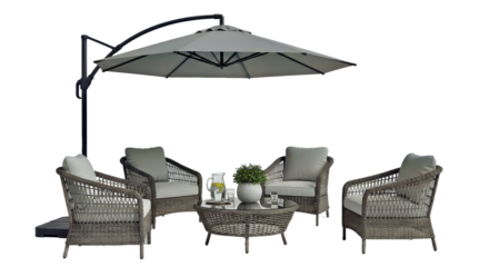 3D Patio Furniture Set with Umbrella for Outdoor Relaxation Visuals