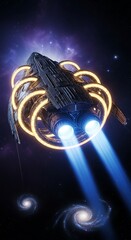 Futuristic Spaceship in Deep Space.
