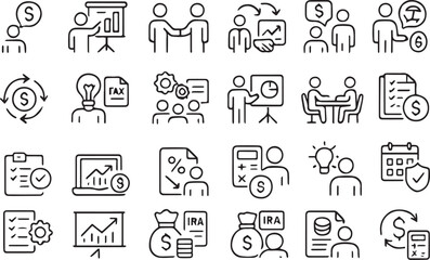 Financial Business Icons Set 
Financial planning wealth management icons set for investment business growth and success