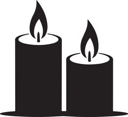 Two Black Candle Silhouettes with Flames on White Background candles fire