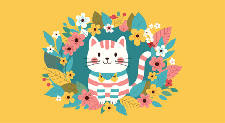 Obraz premium Cute cat surrounded by beautiful flowers in a whimsical garden setting.