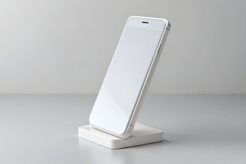 White smartphone charging isolated on white background mockup image