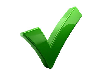  3D Glossy Green Check Mark Symbol, Angled Perspective, Isolated