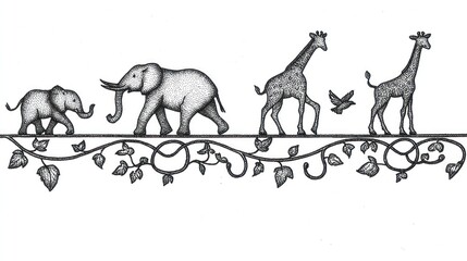 Animals walking decorative border