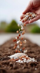 Hand Sowing Flower Seeds Into Soil Macro Shot Gardening Process Outdoors