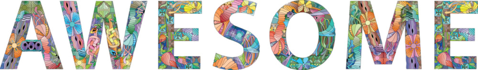 Word AWESOME. Vector zentangle object for decoration