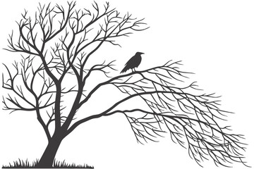 Obraz premium Eagle Silhouette in Misty Landscape - Duotone Teal Raptor and Tree Scenery Vector