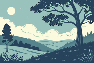 Crow or Raven on Bare Windblown Tree Vector Illustration - Monochrome Nature Graphic