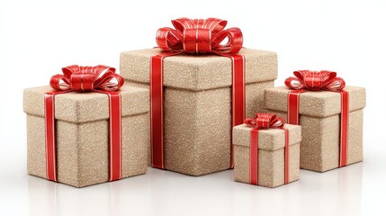 Obraz premium Three Gift Boxes With Red Ribbons On White Background