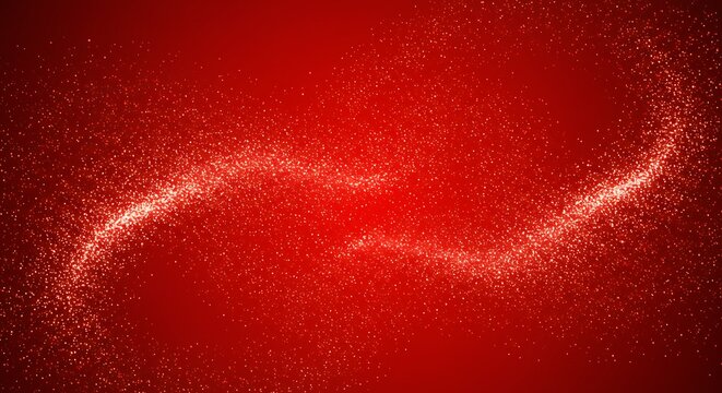 Abstract red background with curved light trail and particle effect
