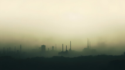 Coastal city partially flooded with skyscrapers reflecting in the water, wide empty horizon left for copyspace, cinematic and minimal scene.