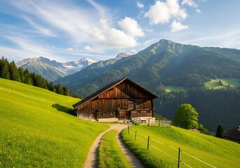 Scenic Swiss Mountain Farm.