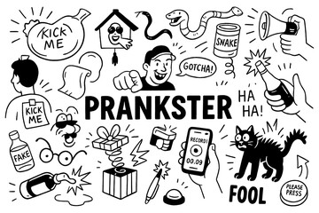 doodle composition with prankster icons and funny comedy elements, Transparent Background