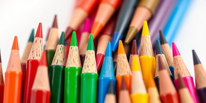 Close-up shot of various colorful vector marker tips and nibs arranged artfully, supplies, vibrant background