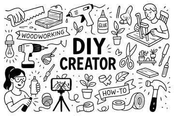 doodle composition with diy creator tools and crafting elements, Transparent Background