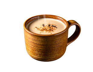 Chai Latte in Ceramic Mug with Spices, Angled Side View, Isolated
