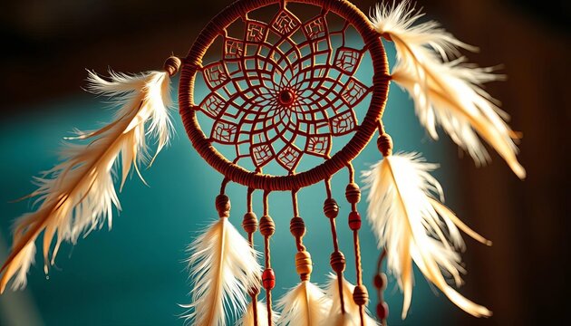 Intricate woven dreamcatcher with feathers and beads, boho style,   bedroom decor,   fiber art